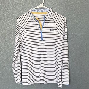 Peter Millar White Striped Quarter-Zip with Blue and Yellow Accents